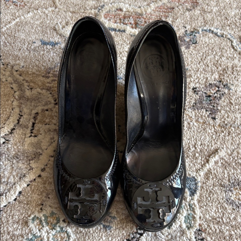 Tory Burch Black Patent Leather Wedge Heels